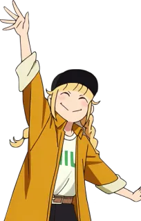 👋 U garota anime, cabelo loiro, sorrindo, fofa, personagem de desenho animado telegram sticker