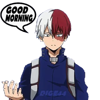 🛏 Shoto Todoroki My Hero Academia GOOD MORNING Anime, Todoroki, My Hero Academia, Guten Morgen, Cartoon telegram sticker