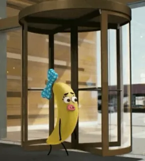 😄 cartoon, banana, anthropomorphic, character, bow, funny, animation whatsapp sticker