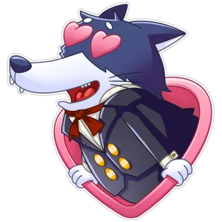 😍 lobo, coração, amor, desenho animado, animal, romântico telegram sticker