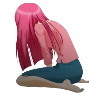 😥 Anime, Chica, Triste, Pelo rosa, Llorando, Arrodillada telegram sticker