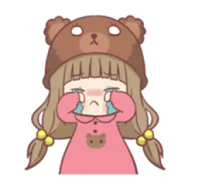 😭 chorando, triste, menina, anime, desenho animado, chapéu de urso, lágrimas telegram sticker