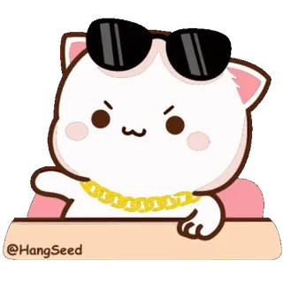 😎 @HangSeed gatto, cartone animato, occhiali da sole, catena d'oro, cool, carino telegram sticker