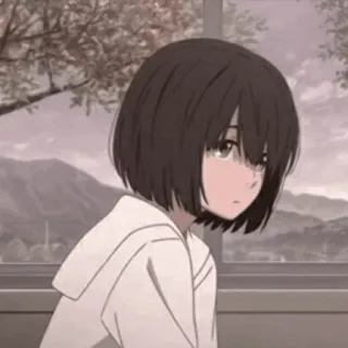 ☹️ Anime, Mädchen, traurig, Fenster, nachdenklich, süß telegram sticker