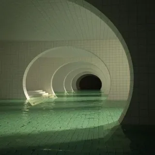 👁 architecture, tunnel, water, hallway, design telegram sticker