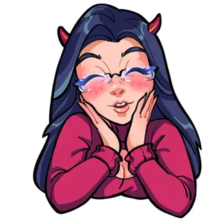🥰 wanita, imut, kacamata, gadis, kartun, iblis, tanduk, seni digital telegram sticker
