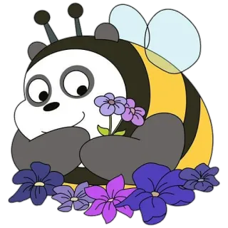 🐝 bee, panda, animal, cartoon, flowers telegram sticker