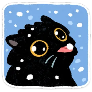 😋 mèo đen, tuyết, mùa đông, dễ thương, nhãn dán whatsapp sticker