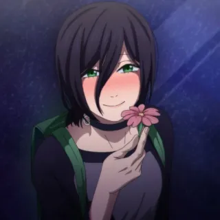 🌸 Аниме, Девушка, Цветок, Улыбка, Мило, Зеленые глаза, Румянец telegram sticker