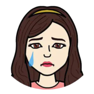 😢 triste, piangere, lacrima, emozione, bruna, donna, bitmoji telegram sticker