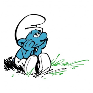 😢 Smurf การ์ตูน, สีน้ำเงิน, นั่ง, คิด, หญ้า whatsapp sticker