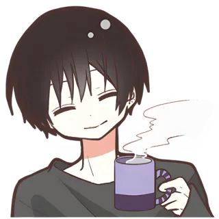 ☕ styl anime, postać, ilustracja, uśmiechnięty, kubek kawy, na co dzień telegram sticker