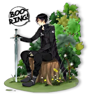 😒 BOO-RING! anime, sword, fantasy, bored, sitting, man telegram sticker