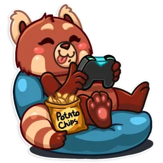 🎮 POTATO CHIPS Panda rojo, Gamer, Papas fritas, Mando, Lindo, Dibujos animados whatsapp sticker