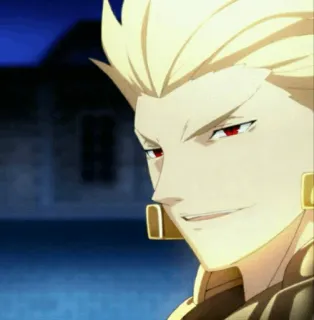 ✨ Gilgamesh Fate/stay night Anime, Postać, Złoto, Czerwone oczy, Uśmieszek telegram sticker