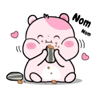 😋 lucu, hamster, kawaii, binatang, merah muda, makanan, kartun telegram sticker