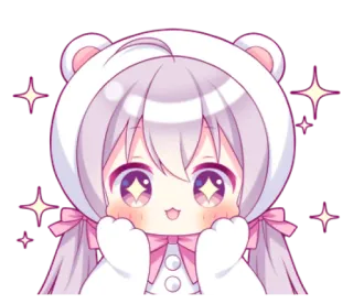 💭 аниме девушка, милый, каваий, медведь, блестки, чиби whatsapp sticker