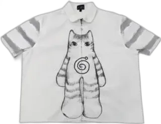 🌿 cat, shirt, clothing, animal, spiral, gray, white telegram sticker
