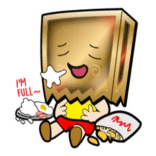😌 cartoon, food, lunch, eating, character whatsapp sticker