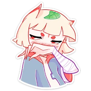 ☺ adesivo, anime, cartone animato, personaggio, arrossire, benda, kawaii whatsapp sticker