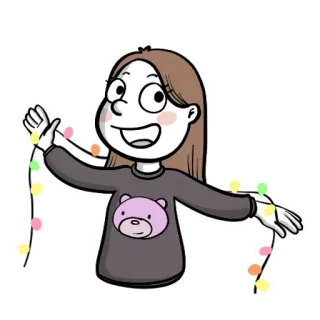 ☝️ Dessin animé, Fille, Pull, Lumières, Mignon, Joyeux telegram sticker