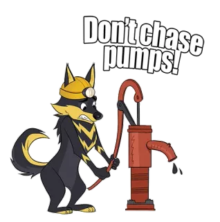 📈 Don't chase pumps! собака, шахтер, водяной насос, осторожно, предупреждение, смешной telegram sticker