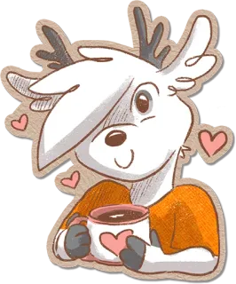☕ олень, животное, мультфильм, сердце, милый, кофе, чашка telegram sticker