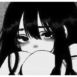 😞 anime, chica, blanco y negro, triste, emocional telegram sticker