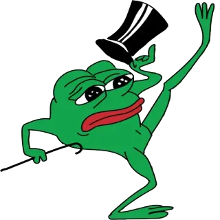 🎩 Pepe the Frog Pepe la Rana, Meme, Rana, Sombrero de copa, Bastón, Elegante, Verde telegram sticker