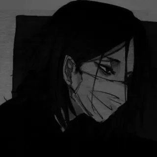 🖤 anime, dark, triste, personagem, preto e branco telegram sticker