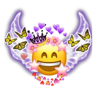😄 emoji, asas, corações, borboletas, coroa, flores, estrelas, fofo telegram sticker