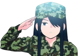 🇨🇳 militaire, salut, uniforme, anime, fille telegram sticker
