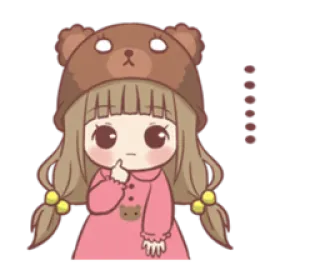 😐 menina, urso, chapéu, fofo, desenho animado, kawaii telegram sticker