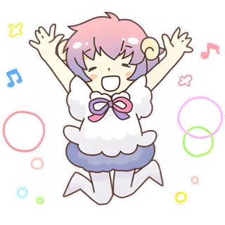 🥳 かわいい, ジャンプ, カワイイ, マンガ, ハッピー, ピンク, キャラクター, 女の子 whatsapp sticker