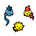 🥰 stworzenia, niebieski, żółty, czerwony, postacie telegram sticker