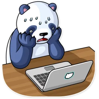 😰 Панда, Мультфильм, Компьютер, Ноутбук, Взволнованный, В стрессе, Офис telegram sticker