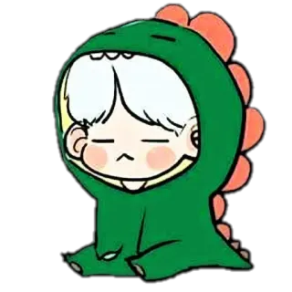 🐙 dinosaurus, kartun, imut, anime, hijau, karakter, kawaii, stiker telegram sticker