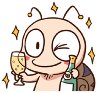 😉 Schnecke, Cartoon, Feier, Trinken, Wein, Prost telegram sticker