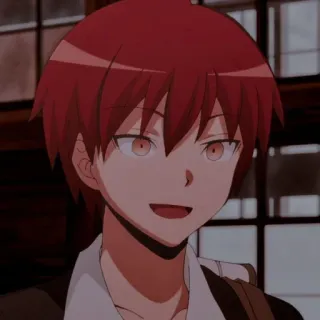 🌪 Karma Akabane Assassination Classroom anime, cartoon, red hair, anime boy, smiling, Karma, Assassination Classroom, school uniform telegram sticker