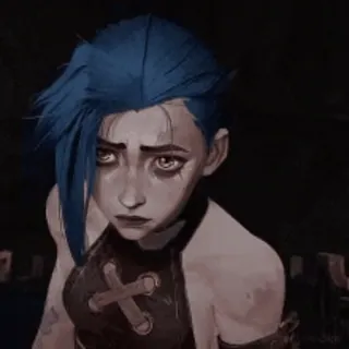 🥹 Jinx Arcane 金克丝, 奥术, 英雄联盟, 伤心, 蓝发, 动漫 telegram sticker