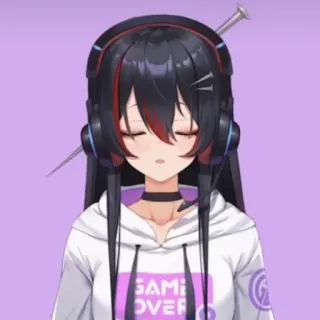 👻 GAME OVER anime meisje, gamer, koptelefoon, game over, choker whatsapp sticker