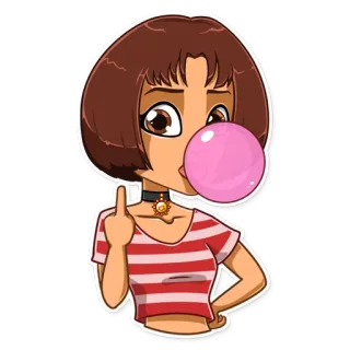 🖕 卡通, 女孩, 中指, 泡泡糖, 贴纸, 插图 telegram sticker