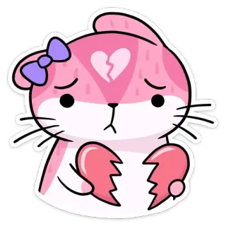 💔 coração partido, triste, desenho animado, animal, gato, rosa, fofo telegram sticker