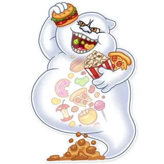 😬 fantasma, desenho animado, comida, junk food, hambúrguer, pipoca, pizza, rosquinha telegram sticker