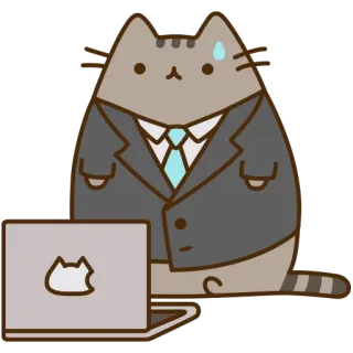 💻 Pusheen 猫, ビジネス, コンピューター, 不安, プシーン, オフィス, 漫画, スーツ telegram sticker