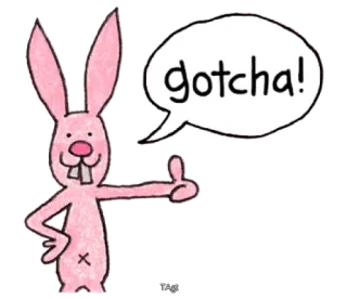 👉 gotcha! coelho, coelhinho, peguei, desenho animado, fofo, rosa whatsapp sticker