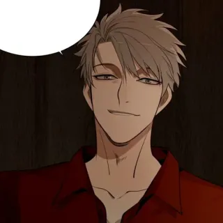 🕸 homme, cheveux argentés, sourire narquois, animé, manga, dessin animé, personnage whatsapp sticker