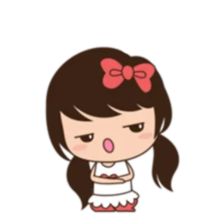 😒 การ์ตูน, ผู้หญิง, ริบบิ้น, น่ารัก, ทำปากยื่น, สีหน้า, ภาพประกอบ telegram sticker