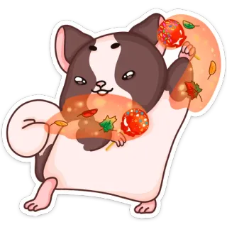 💃 햄스터, 동물, 귀여운, 스티커, 사탕 사과, 가을, 낙엽 telegram sticker