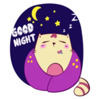 😴 GOOD NIGHT gato, buenas noches, dormir, luna, estrellas, dibujos animados telegram sticker